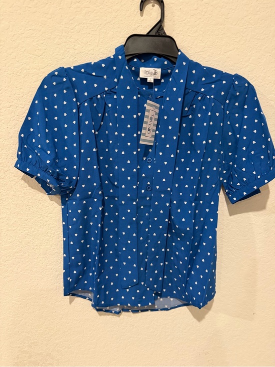 Tulip B Tops - Tolipa Royal Blue Heart Print Button-Up Blouse